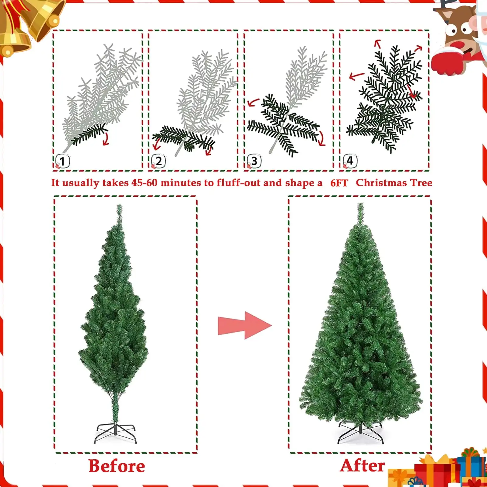 Christmas tree 250 Lights 6ft Pre-Lit Premium Hinged Artificial Holiday Christmas Pine Tree for Home Party Decoration W/ 1 Trees | Fugo Best