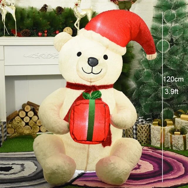 Large Size Chirstmas Inflatable Toys Santa Claus Sitting on Sofa with Bear Gifts Led Lights New Year Party Outdoor Decoration | Fugo Best