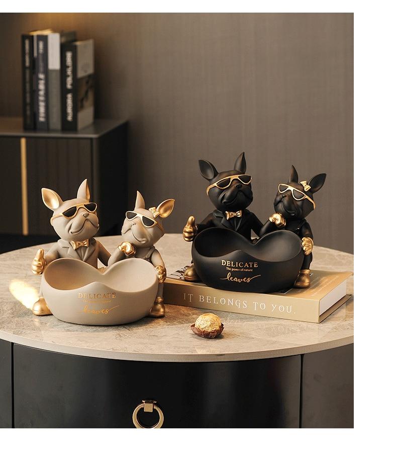 Lovers Bulldog Statue with Bowl Storage Box For Keys Jewelry French Bulldog Figurine Resin Home D矇cor Table Decoration Sulpture | Fugo Best