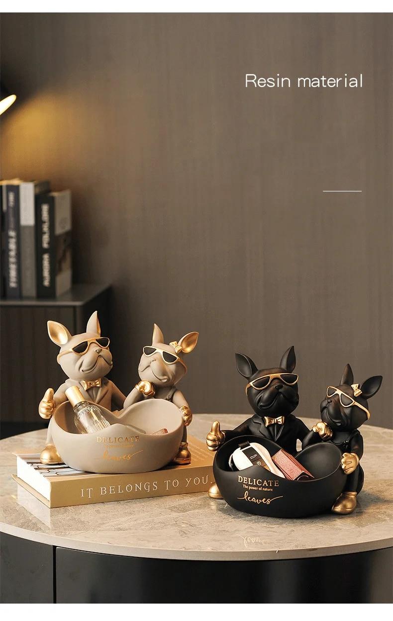 Lovers Bulldog Statue with Bowl Storage Box For Keys Jewelry French Bulldog Figurine Resin Home D矇cor Table Decoration Sulpture | Fugo Best