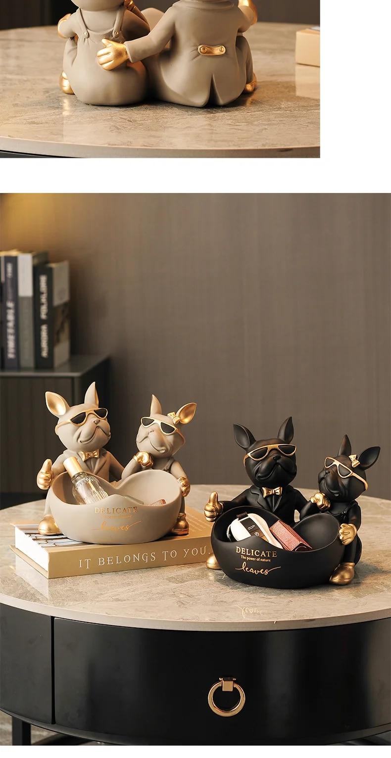 Lovers Bulldog Statue with Bowl Storage Box For Keys Jewelry French Bulldog Figurine Resin Home D矇cor Table Decoration Sulpture | Fugo Best