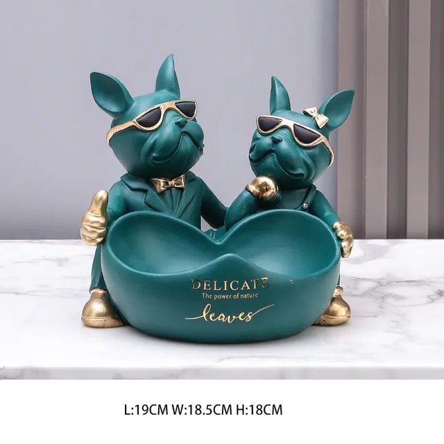 Lovers Bulldog Statue with Bowl Storage Box For Keys Jewelry French Bulldog Figurine Resin Home D矇cor Table Decoration Sulpture | Fugo Best