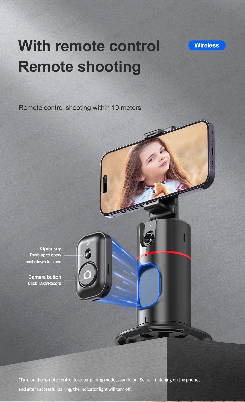 P02 360 Rotation Gimbal Stabilizer, Follow-up Selfie Desktop Face Tracking Gimbal for Tiktok Smartphone Live,with Remote Shutter | Fugo Best