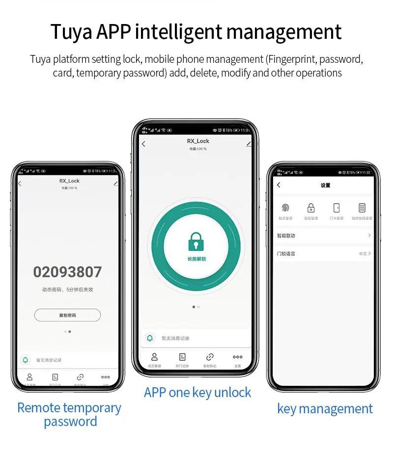 IP65 Waterproof Wifi Tuya App Fingerprint Smart Door Lock Outdoor Gate Password RFID Card Rim bolt Lock echanical Key with Alexa | Fugo Best