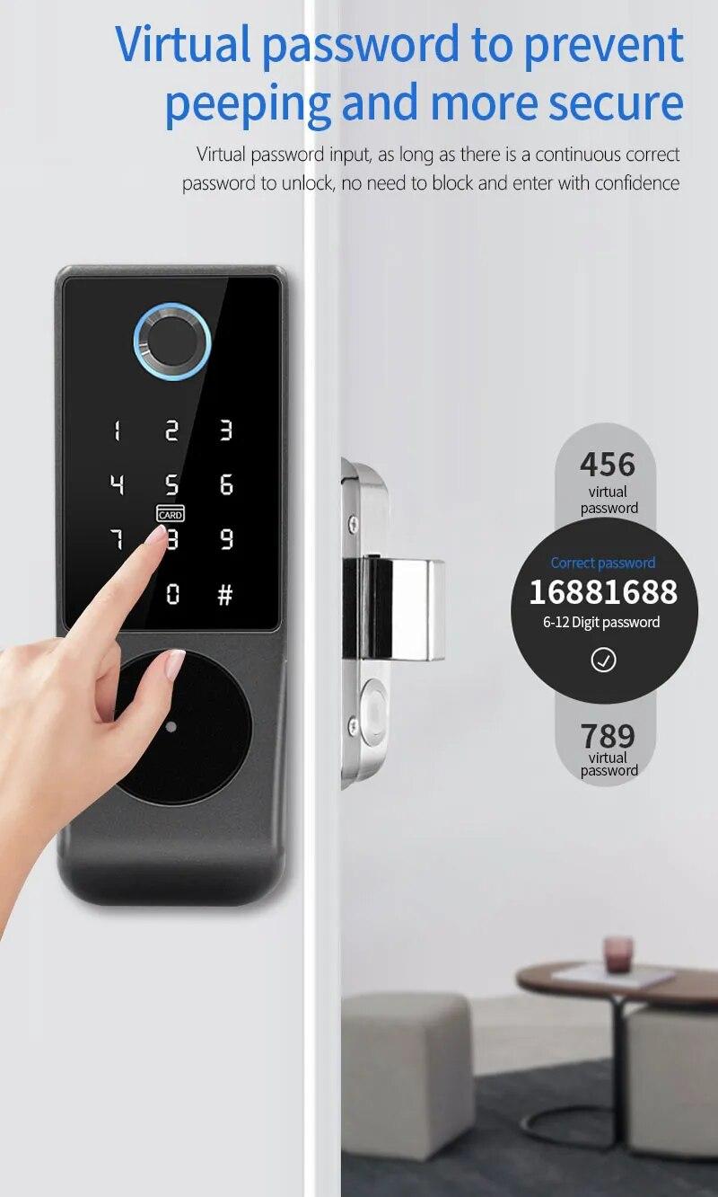 IP65 Waterproof Wifi Tuya App Fingerprint Smart Door Lock Outdoor Gate Password RFID Card Rim bolt Lock echanical Key with Alexa | Fugo Best