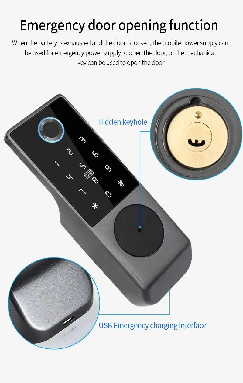 IP65 Waterproof Wifi Tuya App Fingerprint Smart Door Lock Outdoor Gate Password RFID Card Rim bolt Lock echanical Key with Alexa | Fugo Best