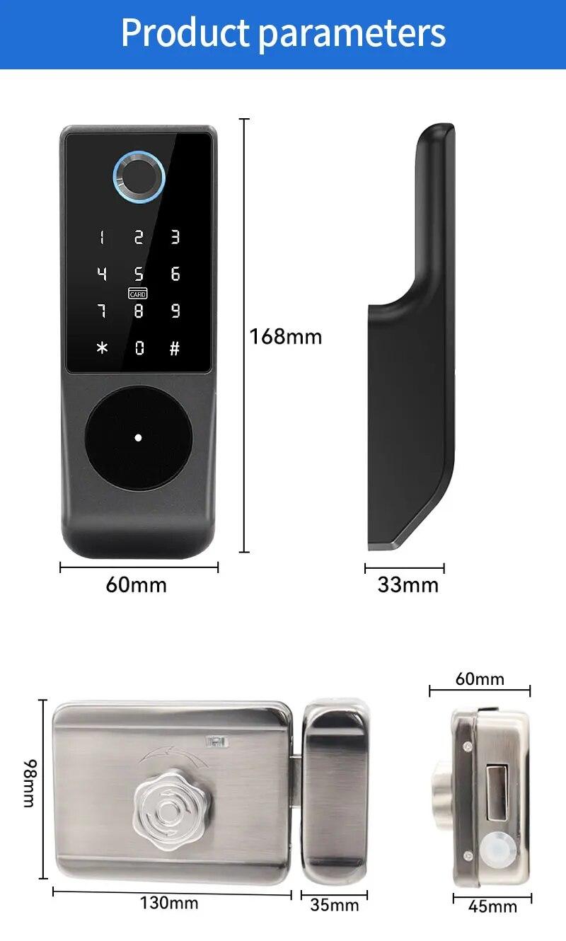 IP65 Waterproof Wifi Tuya App Fingerprint Smart Door Lock Outdoor Gate Password RFID Card Rim bolt Lock echanical Key with Alexa | Fugo Best