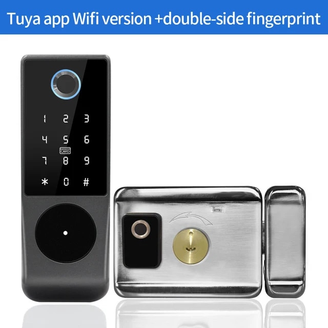 IP65 Waterproof Wifi Tuya App Fingerprint Smart Door Lock Outdoor Gate Password RFID Card Rim bolt Lock echanical Key with Alexa | Fugo Best