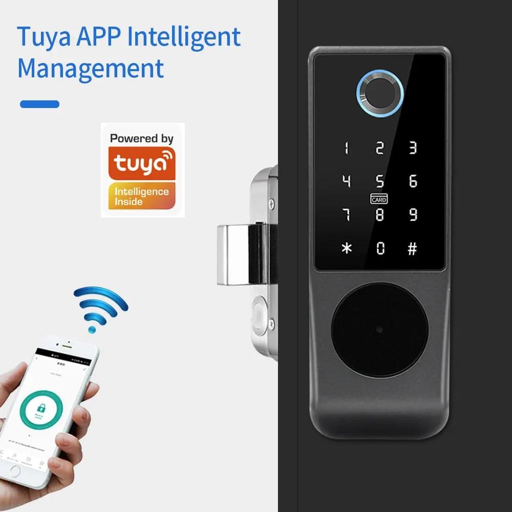 IP65 Waterproof Wifi Tuya App Fingerprint Smart Door Lock Outdoor Gate Password RFID Card Rim bolt Lock echanical Key with Alexa | Fugo Best