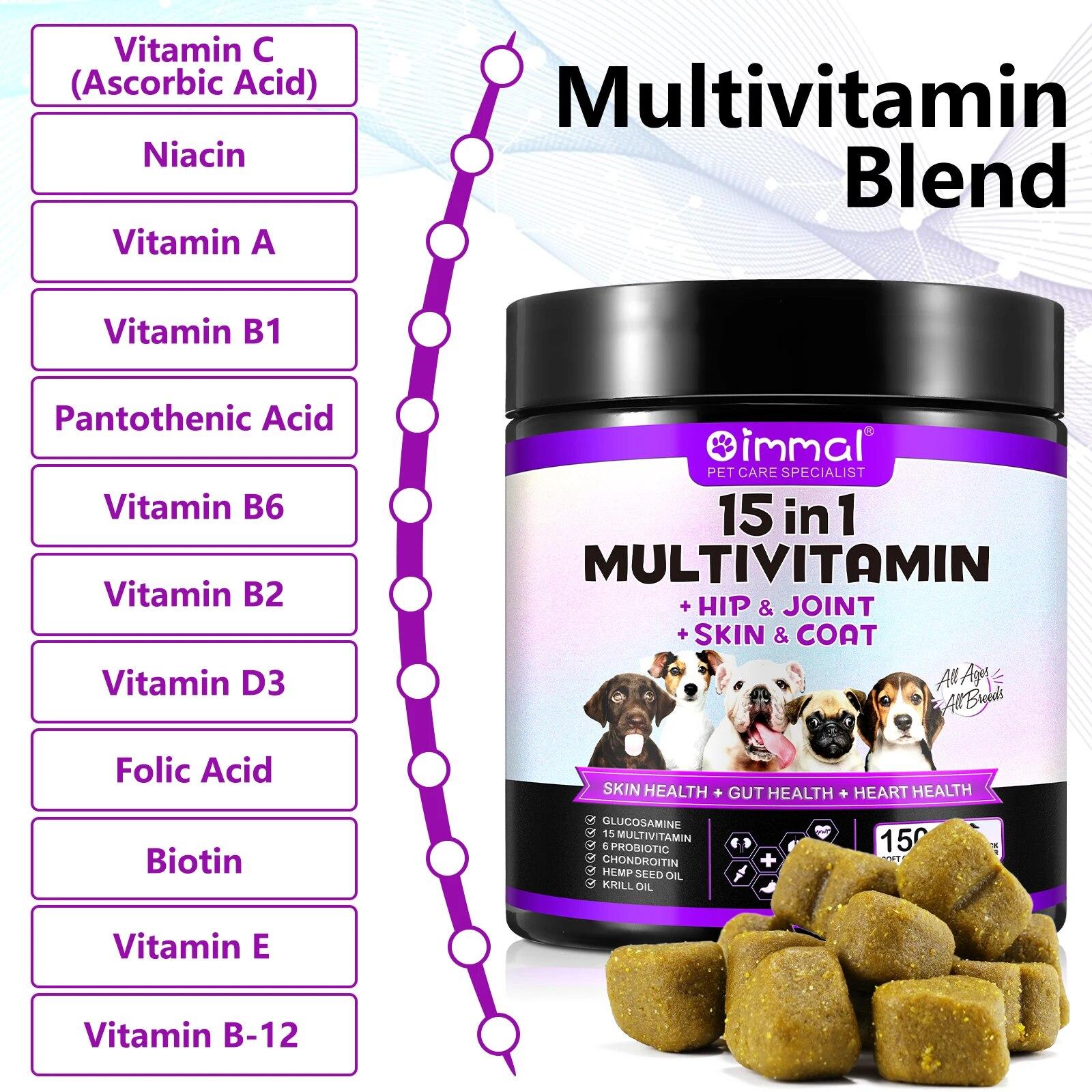 15 in 1 Dog Multivitamin Supplements dog food treats snacks, Immunity, Digestion, Joint and Heart Health Support 150 SOFT CHEWS | Fugo Best