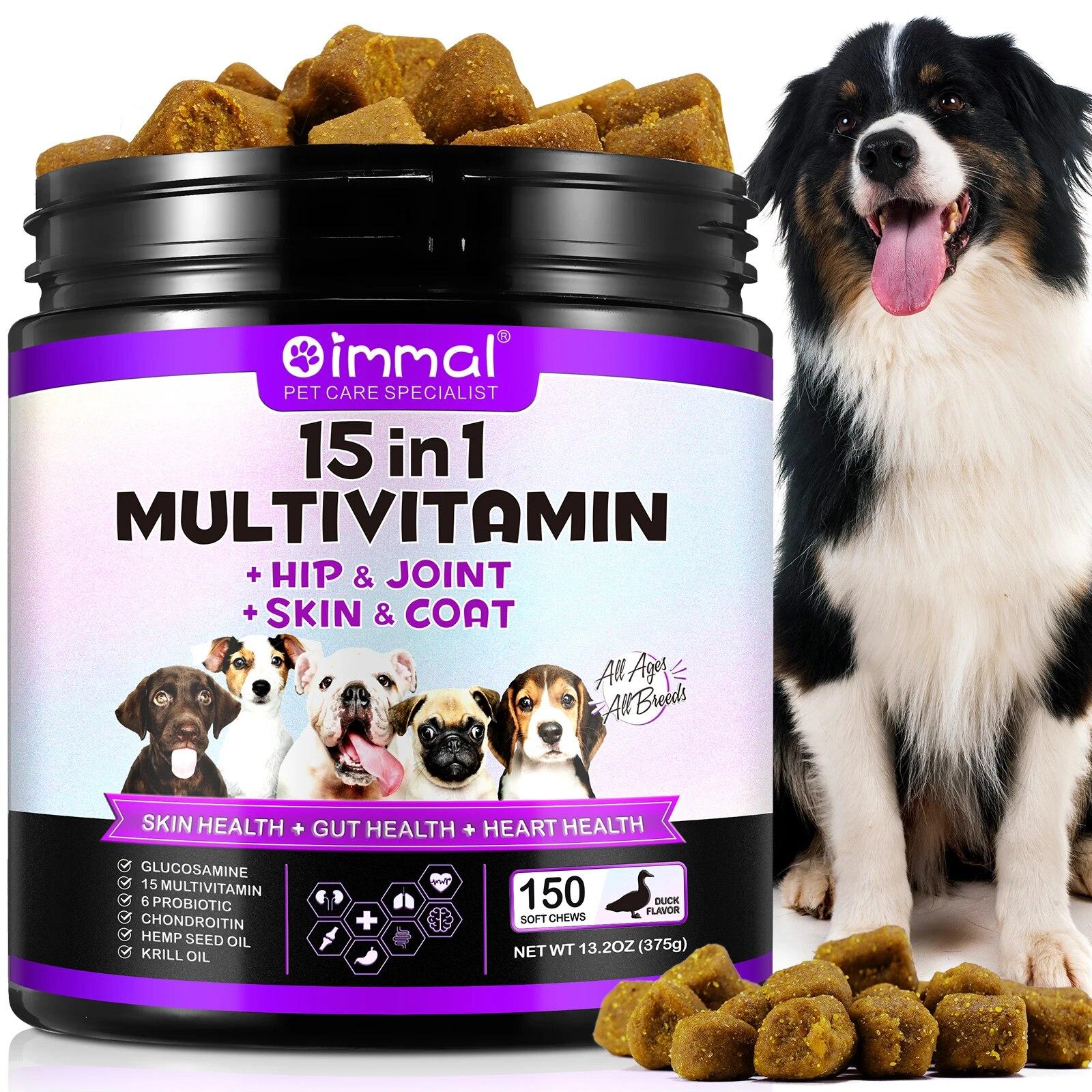 15 in 1 Dog Multivitamin Supplements dog food treats snacks, Immunity, Digestion, Joint and Heart Health Support 150 SOFT CHEWS | Fugo Best