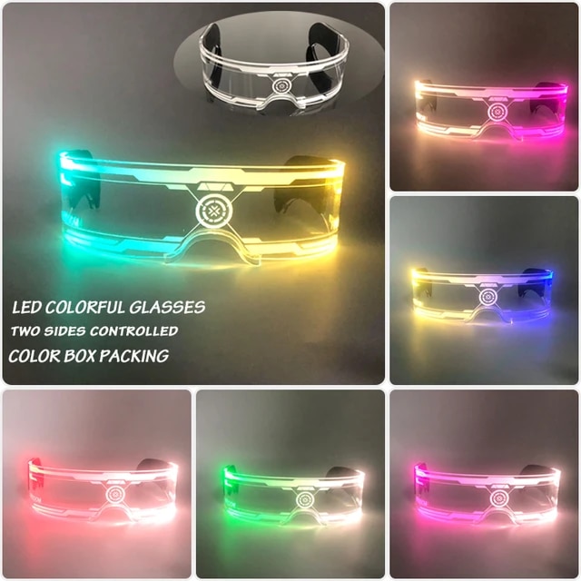 Fashion Luminous Decorative Glasses Neon Light Decoration LED Sunglasses For Nightclub DJ Dance Music Rave Costume Night | Fugo Best