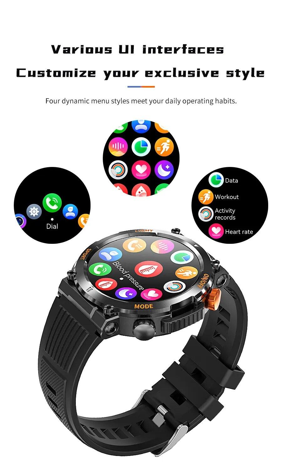 New Mens Smartwatch Compass Outdoor Sports Emergency Light IP67 Waterproof Bluetooth Call Full Touch Screen Smartwatch Men 2023 | Fugo Best