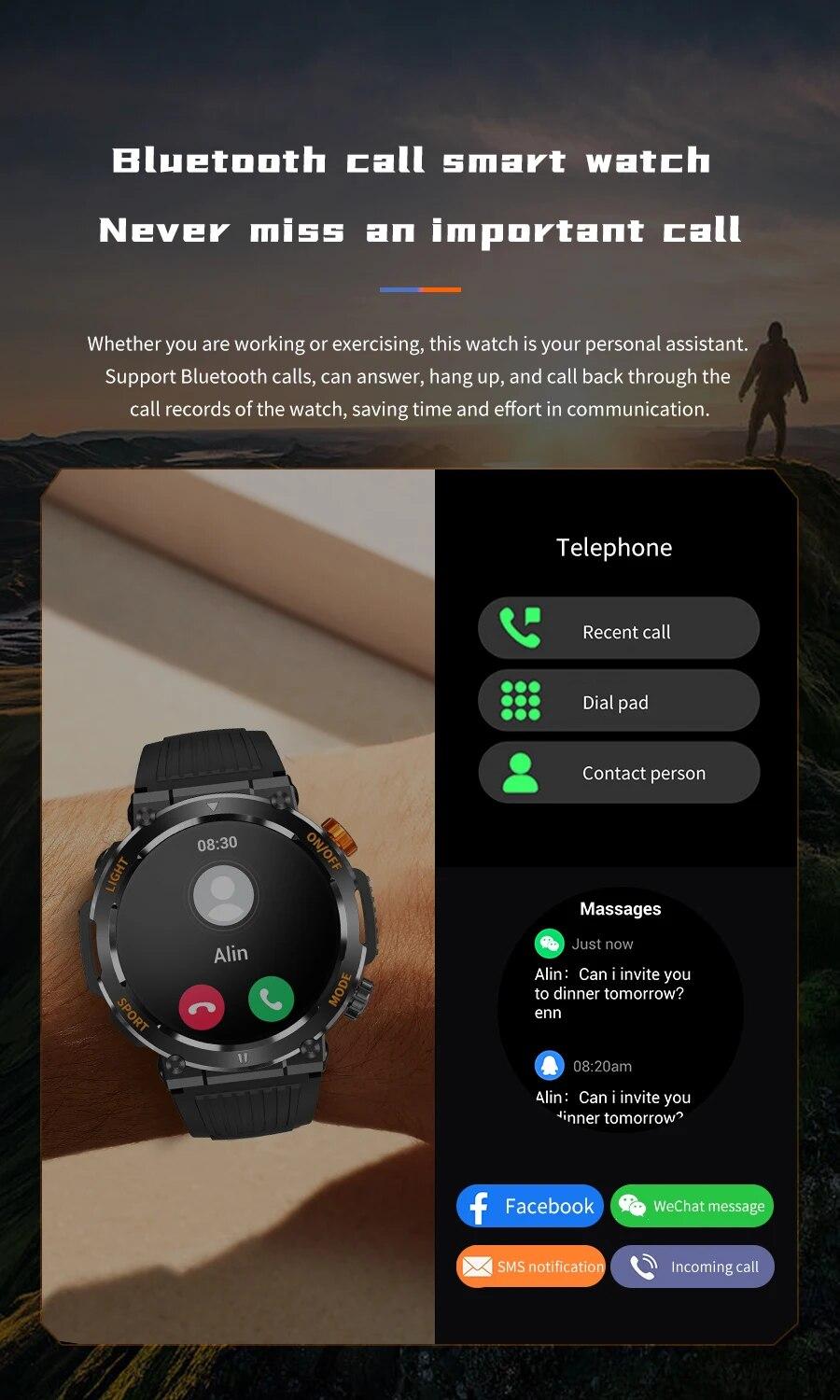 New Mens Smartwatch Compass Outdoor Sports Emergency Light IP67 Waterproof Bluetooth Call Full Touch Screen Smartwatch Men 2023 | Fugo Best