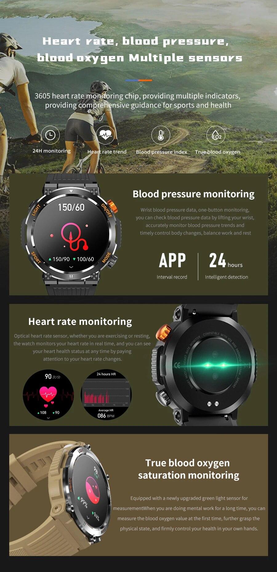 New Mens Smartwatch Compass Outdoor Sports Emergency Light IP67 Waterproof Bluetooth Call Full Touch Screen Smartwatch Men 2023 | Fugo Best