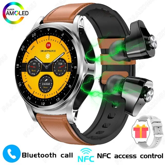 2023 New Smart Watch 2 in 1 With Bluetooth Headset 1.39 inch AMOLED BT Call NFC Smartwatch Men Music Sports Watches For Huawei | Fugo Best