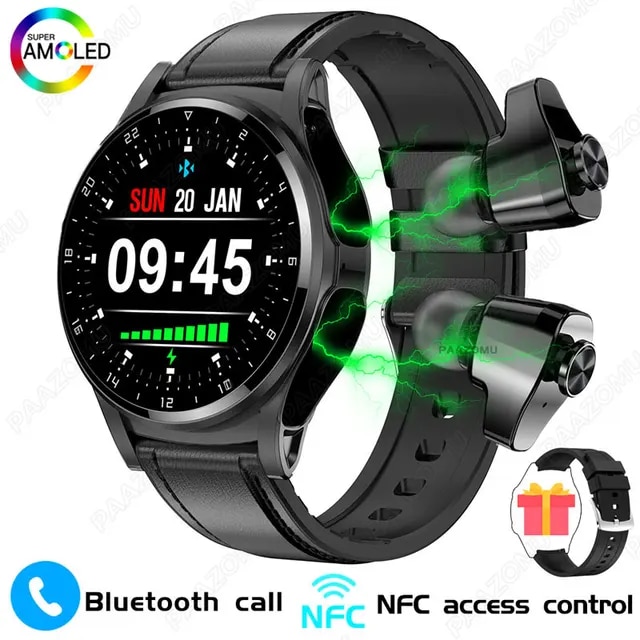 2023 New Smart Watch 2 in 1 With Bluetooth Headset 1.39 inch AMOLED BT Call NFC Smartwatch Men Music Sports Watches For Huawei | Fugo Best