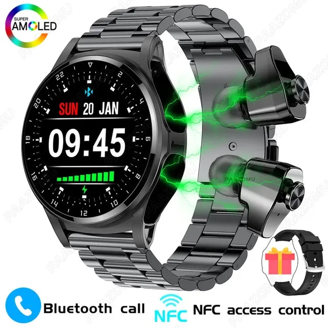 2023 New Smart Watch 2 in 1 With Bluetooth Headset 1.39 inch AMOLED BT Call NFC Smartwatch Men Music Sports Watches For Huawei | Fugo Best