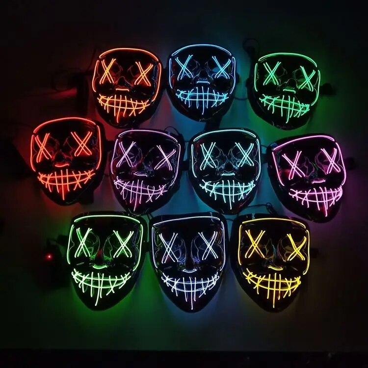 Masquerade Masque Skelet Halloween Party Masks Neon Maske Light Glow Night Horror Mask Glowing Masker Evil Ghost Mask Led Mask | Fugo Best