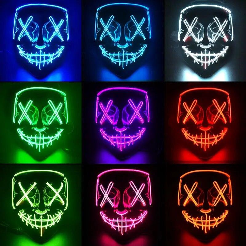 Masquerade Masque Skelet Halloween Party Masks Neon Maske Light Glow Night Horror Mask Glowing Masker Evil Ghost Mask Led Mask | Fugo Best