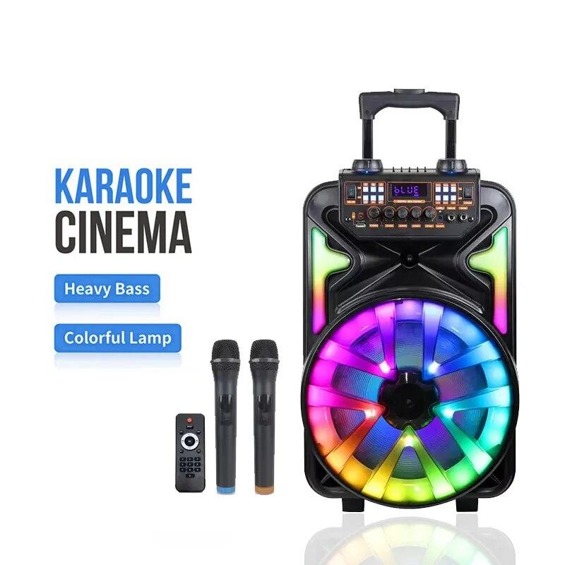 8000W Peak Power 15 Inch Outdoor Trolley Party Bluetooth Speaker Portable Subwoofer FM LED Light Audio With Dual Wireless MIC TF | Fugo Best