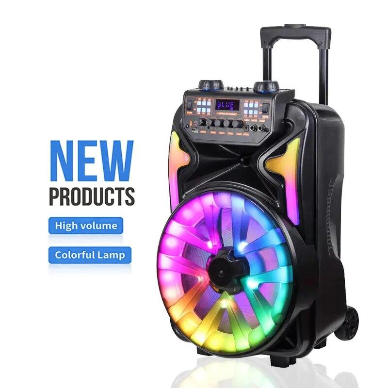 8000W Peak Power 15 Inch Outdoor Trolley Party Bluetooth Speaker Portable Subwoofer FM LED Light Audio With Dual Wireless MIC TF | Fugo Best