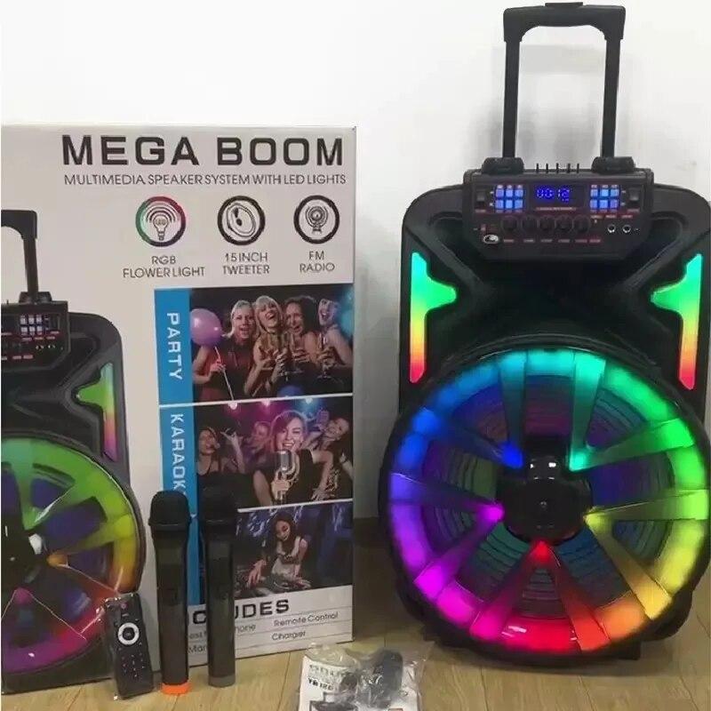 8000W Peak Power 15 Inch Outdoor Trolley Party Bluetooth Speaker Portable Subwoofer FM LED Light Audio With Dual Wireless MIC TF | Fugo Best