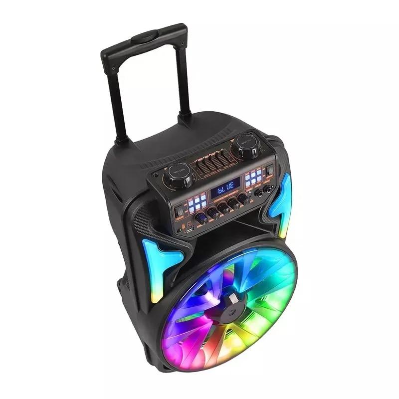 8000W Peak Power 15 Inch Outdoor Trolley Party Bluetooth Speaker Portable Subwoofer FM LED Light Audio With Dual Wireless MIC TF | Fugo Best