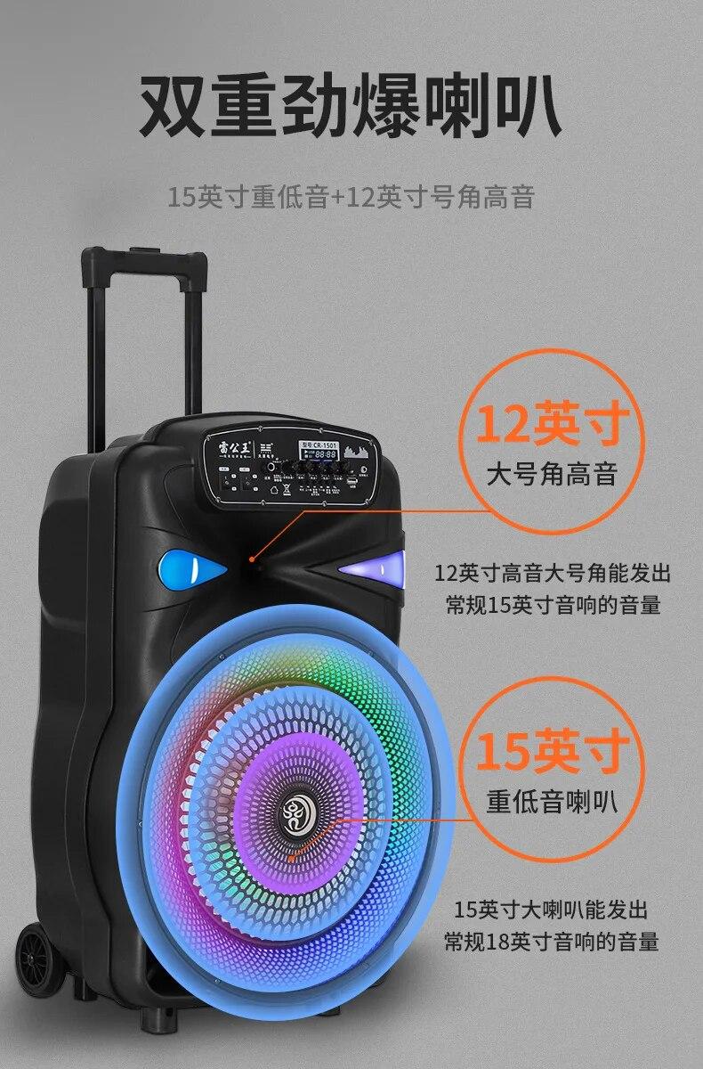 500W High-power Colorful Box Trolley Mobile Bass KTV Square Dance Wireless Microphone Bluetooth Outdoor Sound System FM/TF/USB | Fugo Best