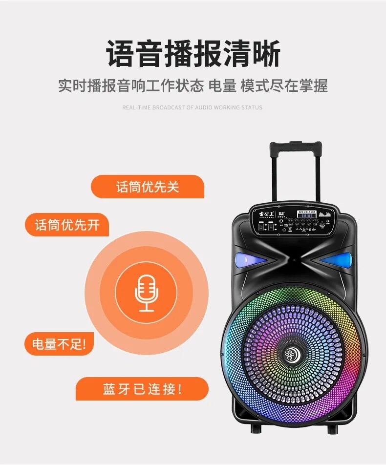 500W High-power Colorful Box Trolley Mobile Bass KTV Square Dance Wireless Microphone Bluetooth Outdoor Sound System FM/TF/USB | Fugo Best