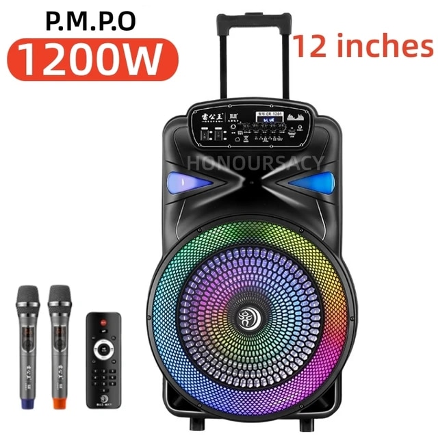 500W High-power Colorful Box Trolley Mobile Bass KTV Square Dance Wireless Microphone Bluetooth Outdoor Sound System FM/TF/USB | Fugo Best