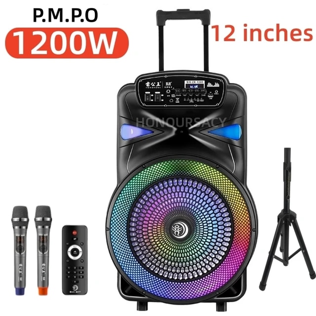 500W High-power Colorful Box Trolley Mobile Bass KTV Square Dance Wireless Microphone Bluetooth Outdoor Sound System FM/TF/USB | Fugo Best