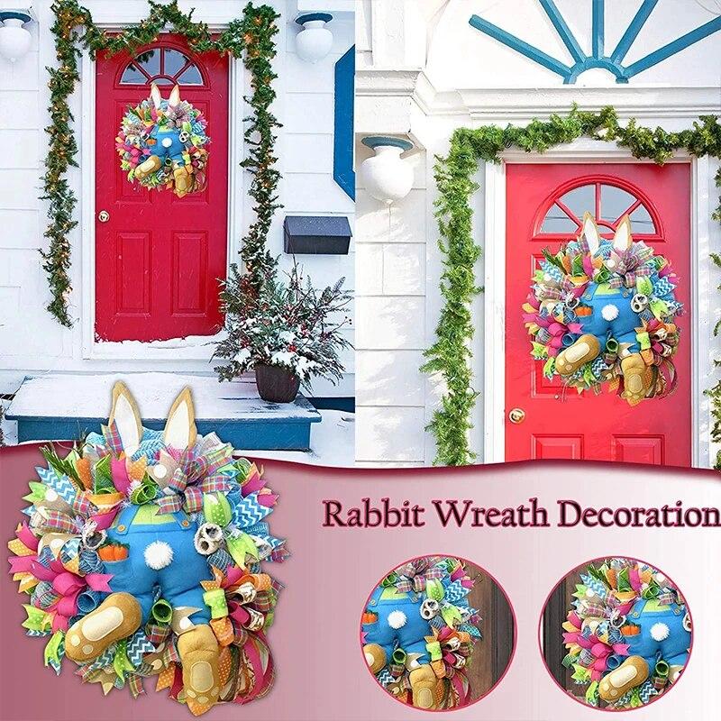 2024 New Easter Bunny Wreath Door And Wall Decorations EASTER Wall Sticker Garland Happy Easter Rabbit Home Party Festival Decor | Fugo Best