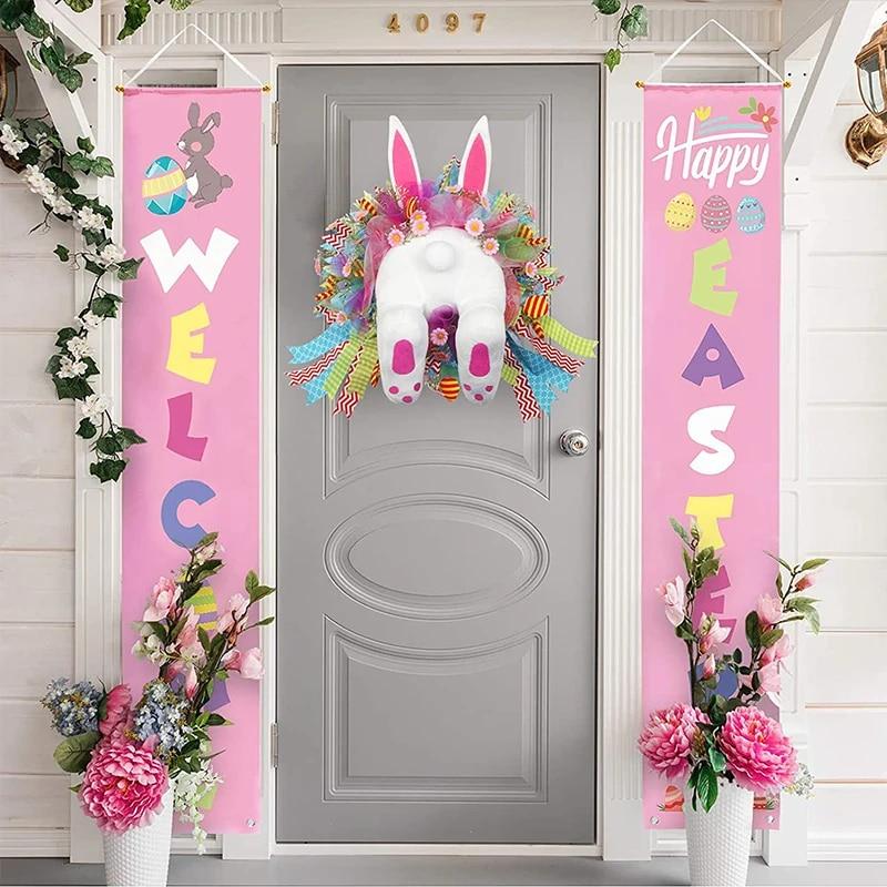 2024 New Easter Bunny Wreath Door And Wall Decorations EASTER Wall Sticker Garland Happy Easter Rabbit Home Party Festival Decor | Fugo Best