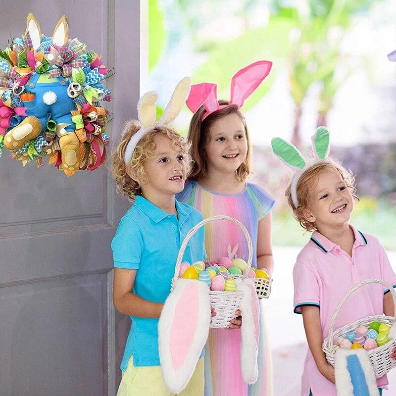 2024 New Easter Bunny Wreath Door And Wall Decorations EASTER Wall Sticker Garland Happy Easter Rabbit Home Party Festival Decor | Fugo Best