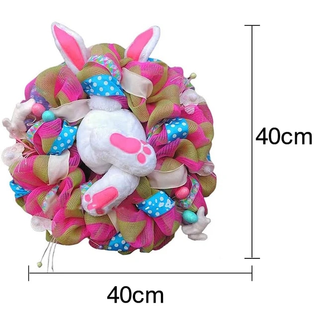 2024 New Easter Bunny Wreath Door And Wall Decorations EASTER Wall Sticker Garland Happy Easter Rabbit Home Party Festival Decor | Fugo Best