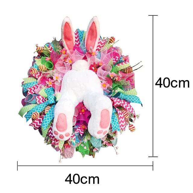 2024 New Easter Bunny Wreath Door And Wall Decorations EASTER Wall Sticker Garland Happy Easter Rabbit Home Party Festival Decor | Fugo Best