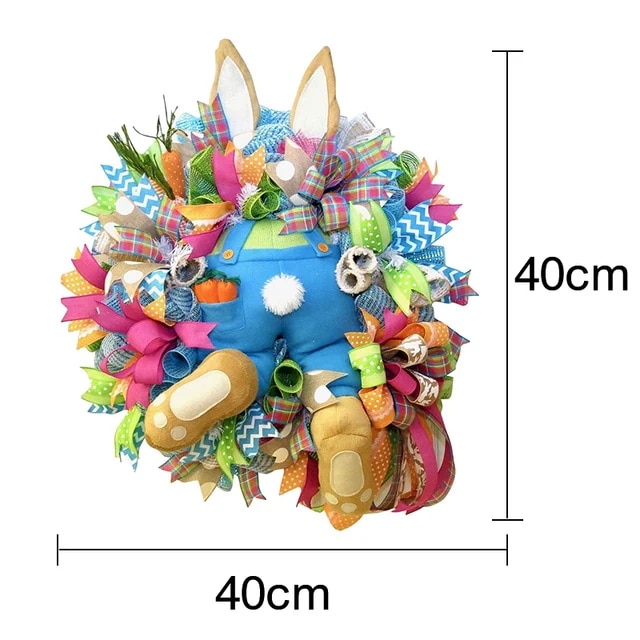 2024 New Easter Bunny Wreath Door And Wall Decorations EASTER Wall Sticker Garland Happy Easter Rabbit Home Party Festival Decor | Fugo Best