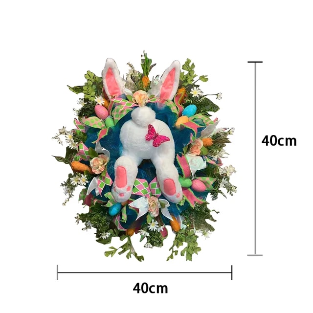 2024 New Easter Bunny Wreath Door And Wall Decorations EASTER Wall Sticker Garland Happy Easter Rabbit Home Party Festival Decor | Fugo Best