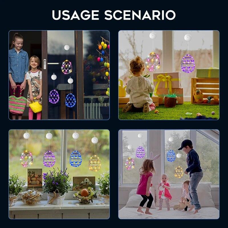 2/4pcs Easter Window String Lights Easter Glowing Colored Egg Multicolor Hanging Decorations With Suction Cup For Indoor Decor | Fugo Best