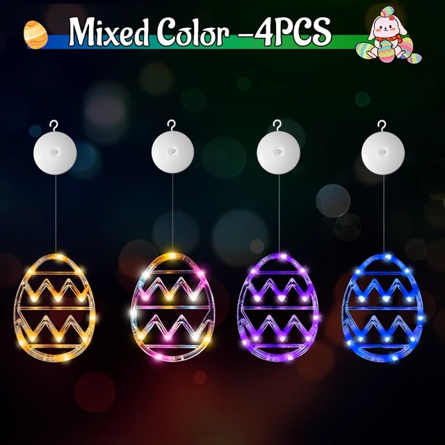 2/4pcs Easter Window String Lights Easter Glowing Colored Egg Multicolor Hanging Decorations With Suction Cup For Indoor Decor | Fugo Best