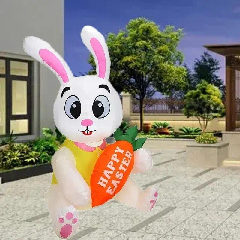 1.5m/5FT Easter Decoration Inflatable Rabbit Carrying Carrots with LED Lights Easter Indoor Outdoor Garden Scene Layout Ornament | Fugo Best