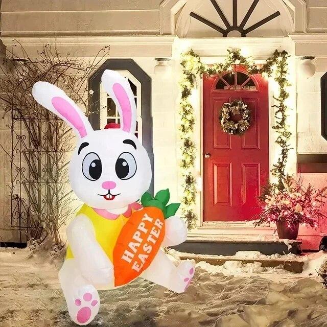 1.5m/5FT Easter Decoration Inflatable Rabbit Carrying Carrots with LED Lights Easter Indoor Outdoor Garden Scene Layout Ornament | Fugo Best