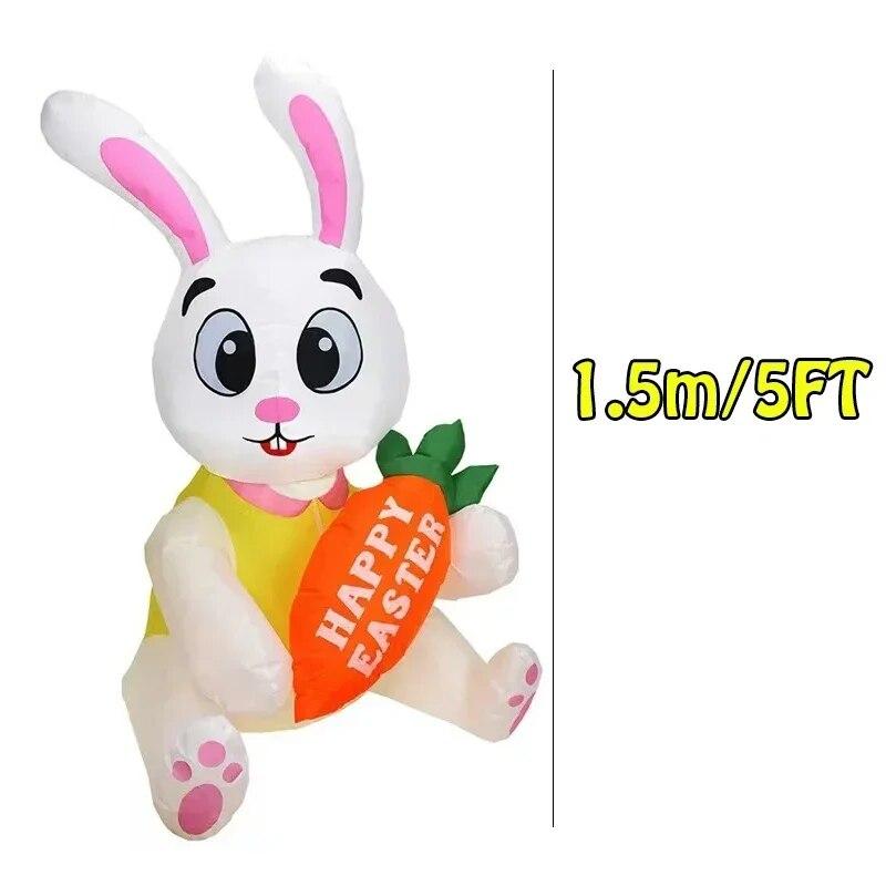 1.5m/5FT Easter Decoration Inflatable Rabbit Carrying Carrots with LED Lights Easter Indoor Outdoor Garden Scene Layout Ornament | Fugo Best