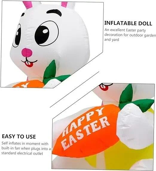 1.5m/5FT Easter Decoration Inflatable Rabbit Carrying Carrots with LED Lights Easter Indoor Outdoor Garden Scene Layout Ornament | Fugo Best