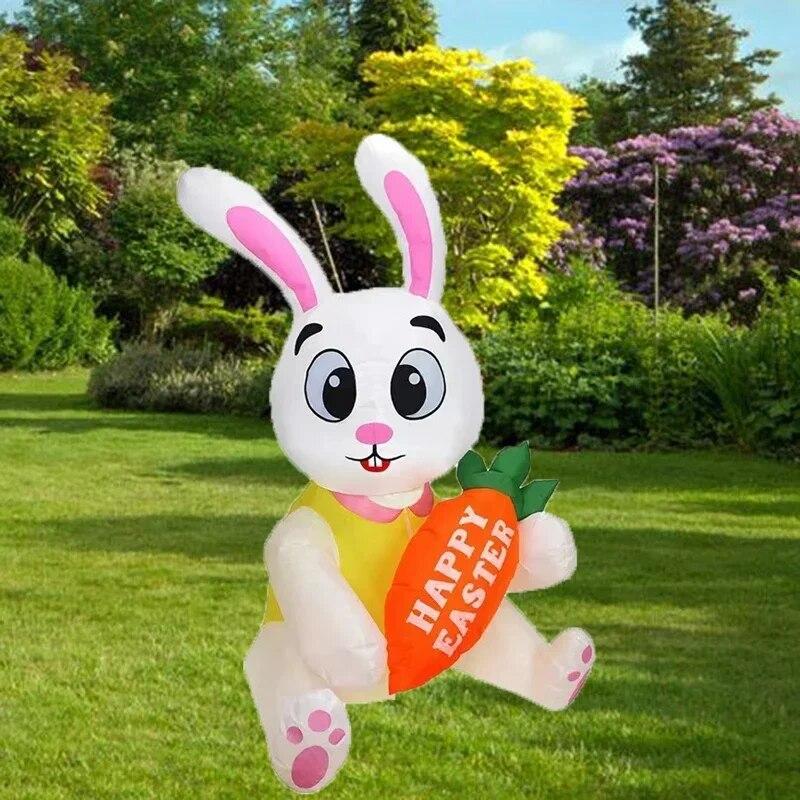 1.5m/5FT Easter Decoration Inflatable Rabbit Carrying Carrots with LED Lights Easter Indoor Outdoor Garden Scene Layout Ornament | Fugo Best