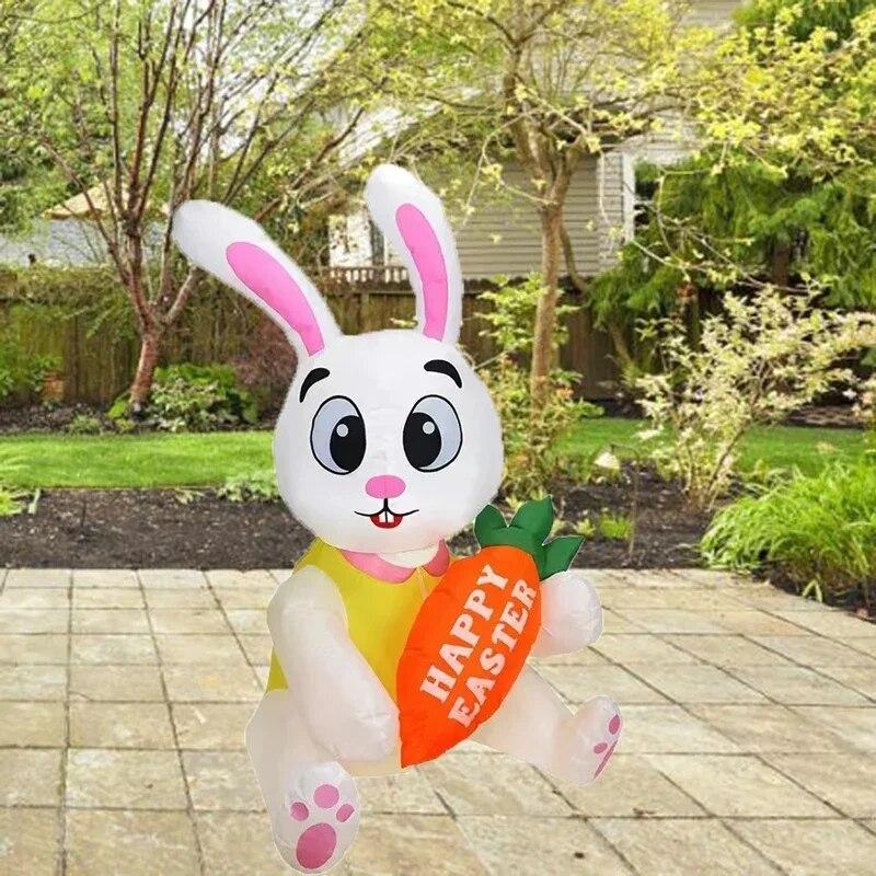 1.5m/5FT Easter Decoration Inflatable Rabbit Carrying Carrots with LED Lights Easter Indoor Outdoor Garden Scene Layout Ornament | Fugo Best