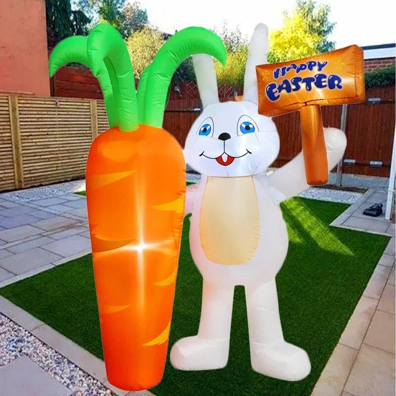 1.8M6FT Easter Inflatable Decorations Cute Luminous Bunny Inflatable Toys Model with LED Lights Home Decoration Outdoor Garden | Fugo Best