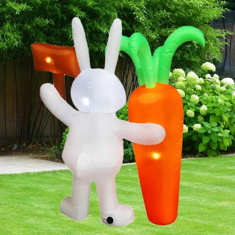 1.8M6FT Easter Inflatable Decorations Cute Luminous Bunny Inflatable Toys Model with LED Lights Home Decoration Outdoor Garden | Fugo Best