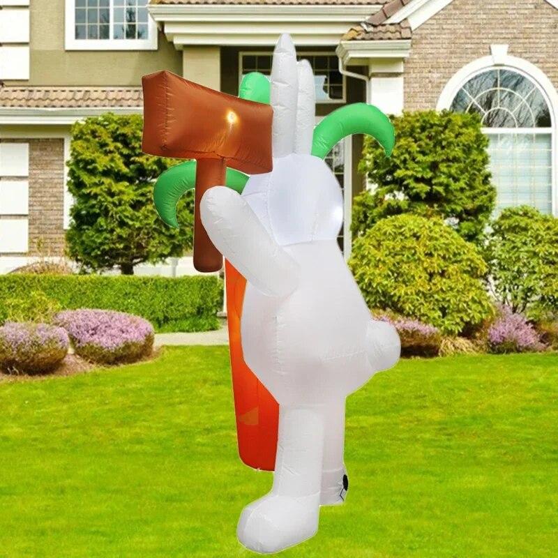 1.8M6FT Easter Inflatable Decorations Cute Luminous Bunny Inflatable Toys Model with LED Lights Home Decoration Outdoor Garden | Fugo Best